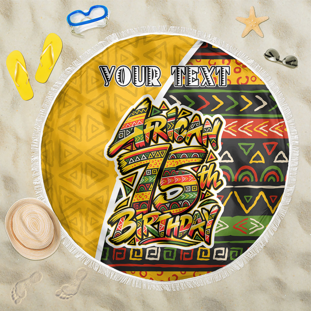 Personalized African 75th Birthday Beach Blanket Colorful Tribal Geometric Heritage Pattern
