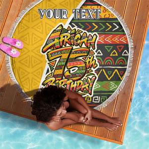Personalized African 75th Birthday Beach Blanket Colorful Tribal Geometric Heritage Pattern