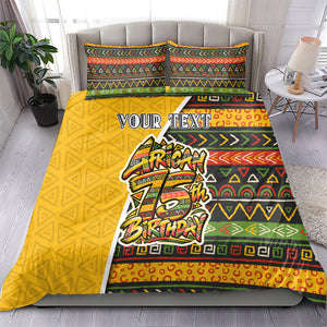 Personalized African 75th Birthday Bedding Set Colorful Tribal Geometric Heritage Pattern