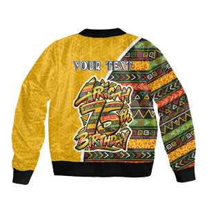 Personalized African 75th Birthday Bomber Jacket Colorful Tribal Geometric Heritage Pattern