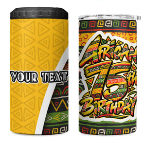 Personalized African 75th Birthday 4 in 1 Can Cooler Tumbler Colorful Tribal Geometric Heritage Pattern