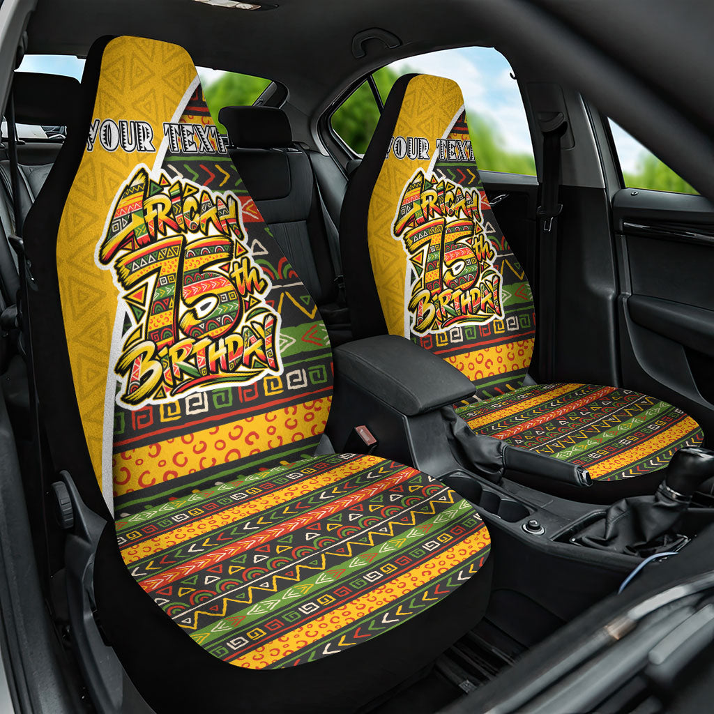 Personalized African 75th Birthday Car Seat Cover Colorful Tribal Geometric Heritage Pattern