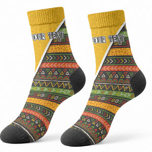 Personalized African 75th Birthday Crew Socks Colorful Tribal Geometric Heritage Pattern