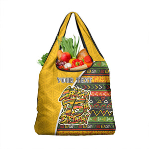 Personalized African 75th Birthday Grocery Bag Colorful Tribal Geometric Heritage Pattern