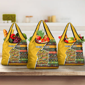 Personalized African 75th Birthday Grocery Bag Colorful Tribal Geometric Heritage Pattern