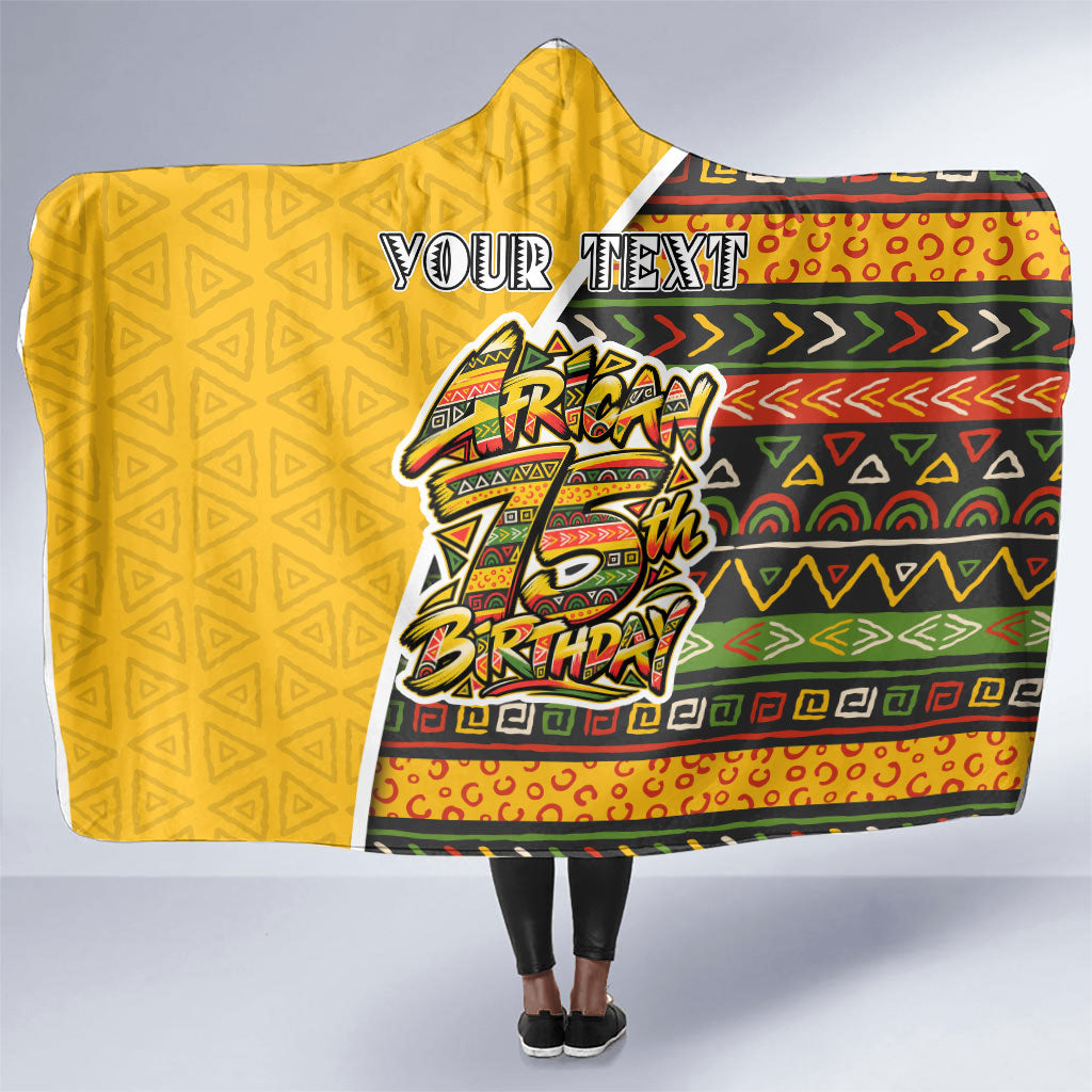 Personalized African 75th Birthday Hooded Blanket Colorful Tribal Geometric Heritage Pattern