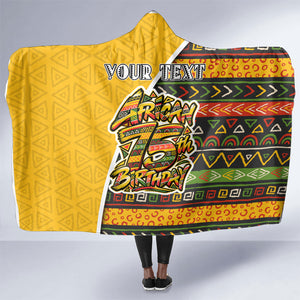 Personalized African 75th Birthday Hooded Blanket Colorful Tribal Geometric Heritage Pattern