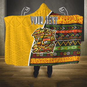 Personalized African 75th Birthday Hooded Blanket Colorful Tribal Geometric Heritage Pattern