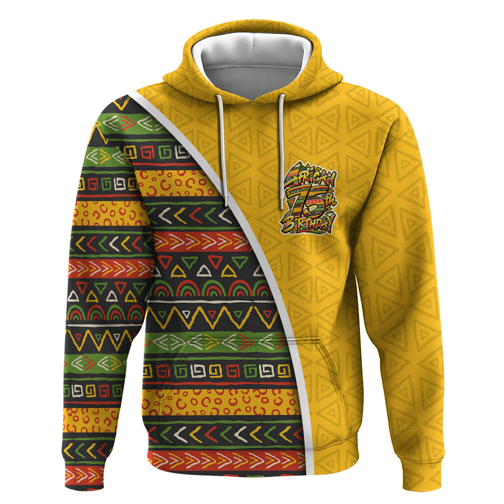 Personalized African 75th Birthday Hoodie Colorful Tribal Geometric Heritage Pattern