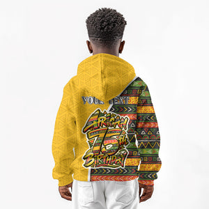Personalized African 75th Birthday Kid Hoodie Colorful Tribal Geometric Heritage Pattern