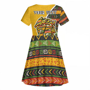 Personalized African 75th Birthday Kid Short Sleeve Dress Colorful Tribal Geometric Heritage Pattern