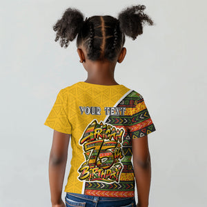Personalized African 75th Birthday Kid T shirt Colorful Tribal Geometric Heritage Pattern