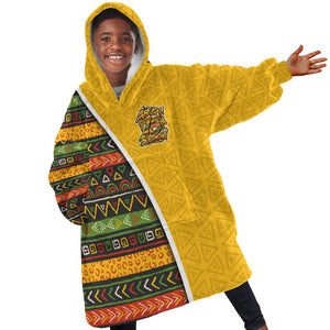 Personalized African 75th Birthday Kid Wearable Blanket Hoodie Colorful Tribal Geometric Heritage Pattern