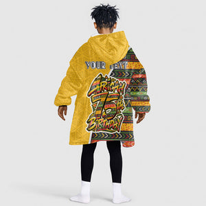 Personalized African 75th Birthday Kid Wearable Blanket Hoodie Colorful Tribal Geometric Heritage Pattern