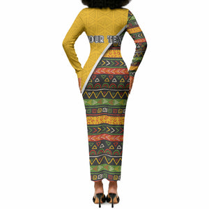 Personalized African 75th Birthday Long Sleeve Bodycon Dress Colorful Tribal Geometric Heritage Pattern