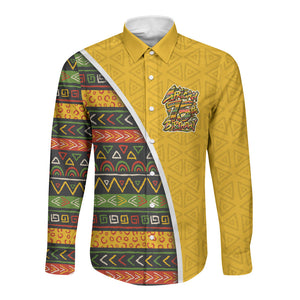Personalized African 75th Birthday Long Sleeve Button Shirt Colorful Tribal Geometric Heritage Pattern
