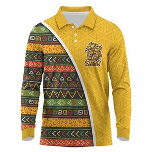 Personalized African 75th Birthday Long Sleeve Polo Shirt Colorful Tribal Geometric Heritage Pattern