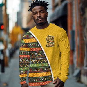 Personalized African 75th Birthday Long Sleeve Shirt Colorful Tribal Geometric Heritage Pattern