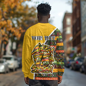 Personalized African 75th Birthday Long Sleeve Shirt Colorful Tribal Geometric Heritage Pattern