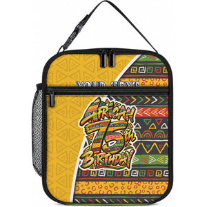 Personalized African 75th Birthday Lunch Bag Colorful Tribal Geometric Heritage Pattern