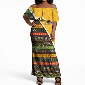 Personalized African 75th Birthday Off Shoulder Maxi Dress Colorful Tribal Geometric Heritage Pattern
