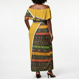 Personalized African 75th Birthday Off Shoulder Maxi Dress Colorful Tribal Geometric Heritage Pattern