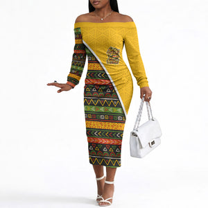 Personalized African 75th Birthday Off The Shoulder Long Sleeve Dress Colorful Tribal Geometric Heritage Pattern