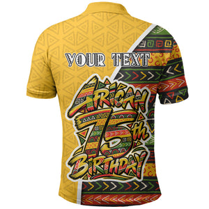 Personalized African 75th Birthday Polo Shirt Colorful Tribal Geometric Heritage Pattern