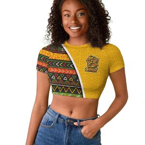 Personalized African 75th Birthday Raglan Cropped T shirt Colorful Tribal Geometric Heritage Pattern
