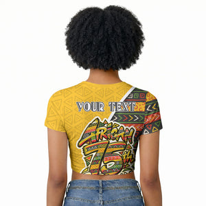 Personalized African 75th Birthday Raglan Cropped T shirt Colorful Tribal Geometric Heritage Pattern