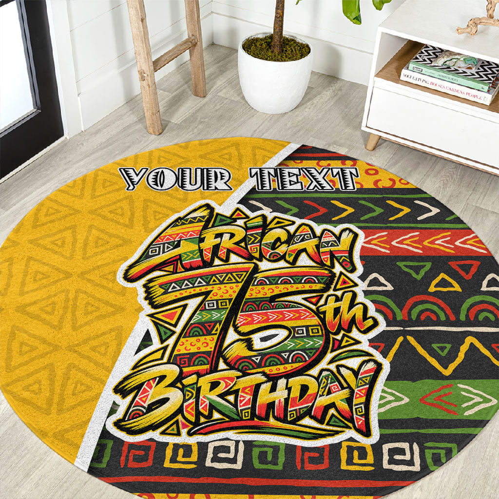 Personalized African 75th Birthday Round Carpet Colorful Tribal Geometric Heritage Pattern