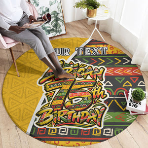 Personalized African 75th Birthday Round Carpet Colorful Tribal Geometric Heritage Pattern
