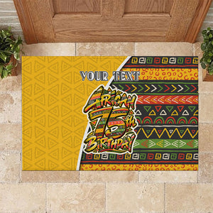 Personalized African 75th Birthday Rubber Doormat Colorful Tribal Geometric Heritage Pattern