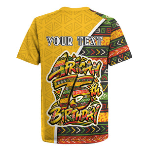 Personalized African 75th Birthday Rugby Jersey Colorful Tribal Geometric Heritage Pattern