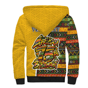 Personalized African 75th Birthday Sherpa Hoodie Colorful Tribal Geometric Heritage Pattern