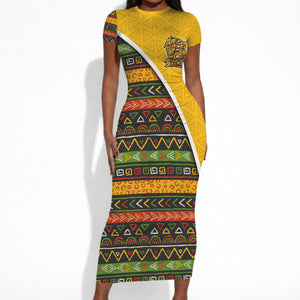 Personalized African 75th Birthday Short Sleeve Bodycon Dress Colorful Tribal Geometric Heritage Pattern
