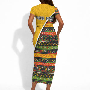 Personalized African 75th Birthday Short Sleeve Bodycon Dress Colorful Tribal Geometric Heritage Pattern
