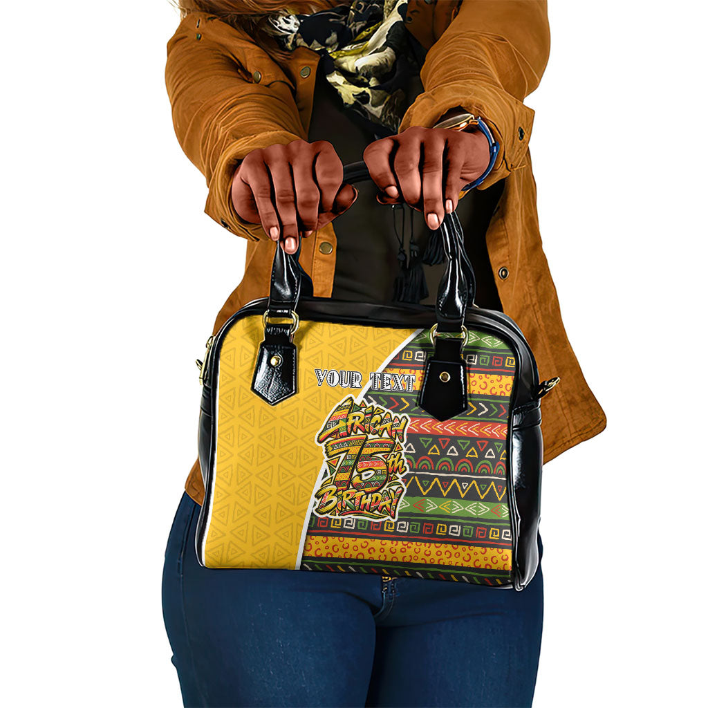 Personalized African 75th Birthday Shoulder Handbag Colorful Tribal Geometric Heritage Pattern