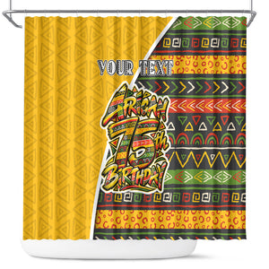 Personalized African 75th Birthday Shower Curtain Colorful Tribal Geometric Heritage Pattern