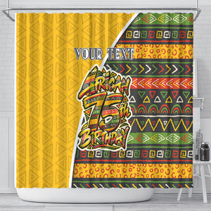 Personalized African 75th Birthday Shower Curtain Colorful Tribal Geometric Heritage Pattern