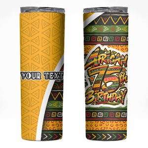 Personalized African 75th Birthday Skinny Tumbler Colorful Tribal Geometric Heritage Pattern