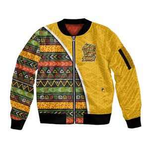 Personalized African 75th Birthday Sleeve Zip Bomber Jacket Colorful Tribal Geometric Heritage Pattern