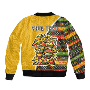 Personalized African 75th Birthday Sleeve Zip Bomber Jacket Colorful Tribal Geometric Heritage Pattern