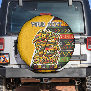 Personalized African 75th Birthday Spare Tire Cover Colorful Tribal Geometric Heritage Pattern