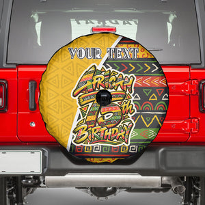 Personalized African 75th Birthday Spare Tire Cover Colorful Tribal Geometric Heritage Pattern