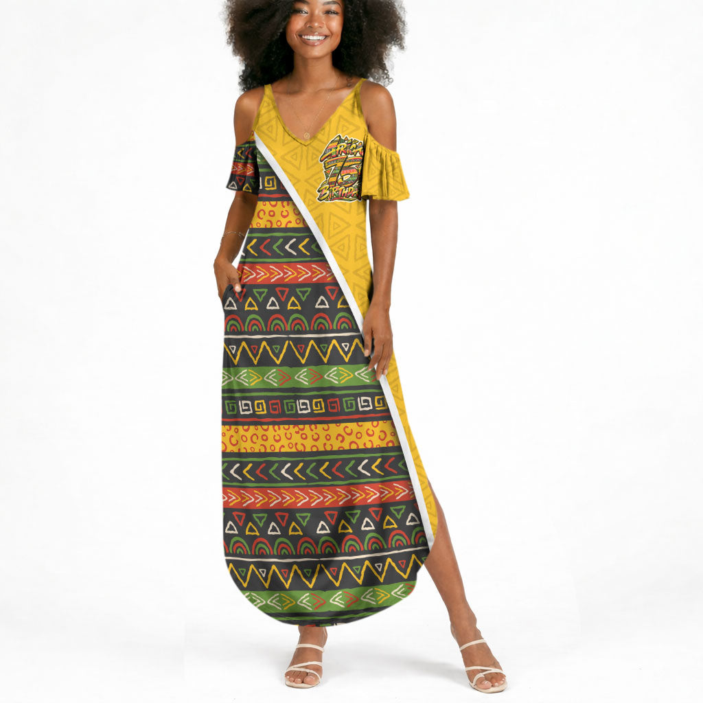Personalized African 75th Birthday Summer Maxi Dress Colorful Tribal Geometric Heritage Pattern