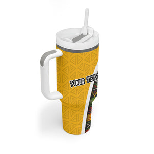 Personalized African 75th Birthday Tumbler With Handle Colorful Tribal Geometric Heritage Pattern