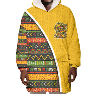 Personalized African 75th Birthday Wearable Blanket Hoodie Colorful Tribal Geometric Heritage Pattern