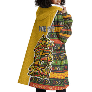Personalized African 75th Birthday Wearable Blanket Hoodie Colorful Tribal Geometric Heritage Pattern