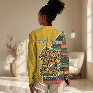 Personalized African 75th Birthday Women Casual Shirt Colorful Tribal Geometric Heritage Pattern